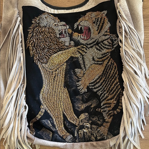 Free People x Anthropology Beaded Eye of the Tiger Suede Tote Bag - Picture 2 of 6